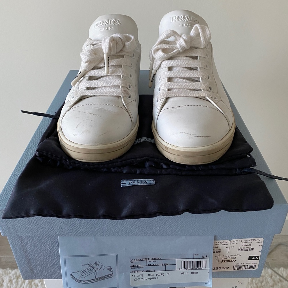 AUTHENTIC Prada White Lace Up Sneakers